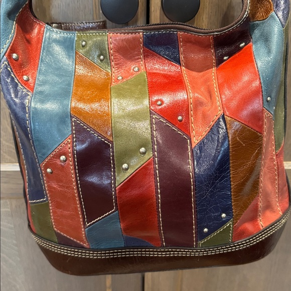 Fossil Handbags - FOSSIL Boho Patchwork Studded Leather Shoulder Bag